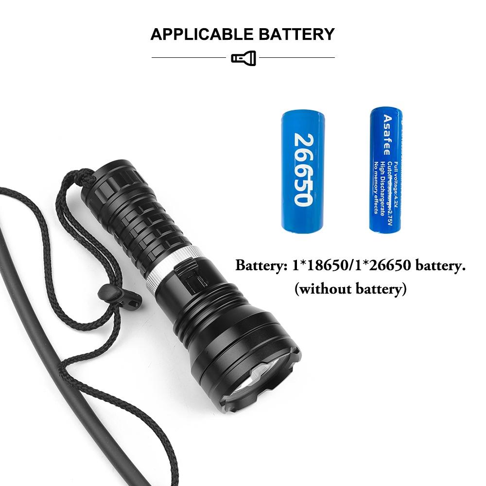 Asafee 1000Lm D855 Xhp70 Powerful Super Bright Diving Flashlight Scuba Magnetic Switch Using 26650 18650 Optical Cup Fixed Focus Underwater 50M Ipx8 Waterproof