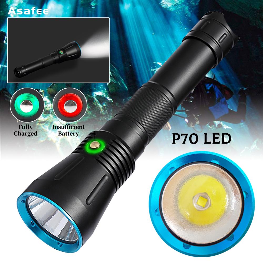 Asafee 10000LM DA16 XHP70.2 /SST70 LED Super Bright Powerful Diving Flashlight Waterproof Underwater Torch Light Rechargeable Scuba IPX-8 waterproof