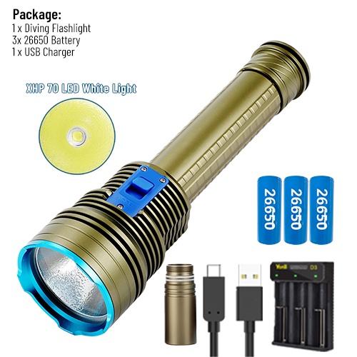 Asafee 5000LM X70 Powerful super bright XHP70.2 LED Diving flashlight scuba white light 100M underwater diving use 26650 battery IPX8 waterproof