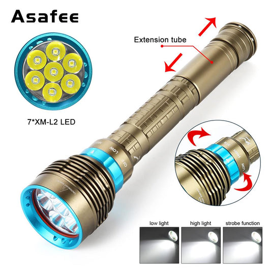 Asafee DX7 Diving Scuba Flashlight 5600 lumens 7xL2 LED Waterproof led diving torch with 26650 and 18650