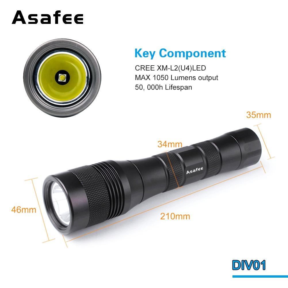 Asafee 2000LM DIV01 Scuba Diving Flashlight XM L2 Underwater Dive Torch Light Waterproof Diver Scuba Diving Torch 18650 battery underwater dive Torch