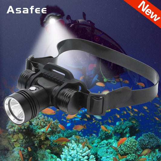 Asafee Diving Headlamp 100 Meters Underwater Headlight White Light 1000Lm Xml L2 Led Scuba Flashlight Torch Waterproof Ipx8 18650 Lamp