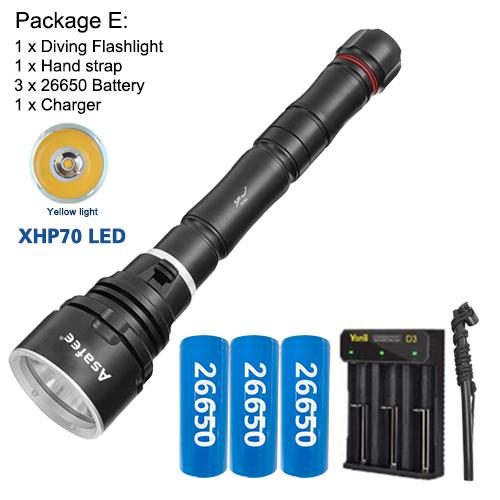 Asafee 3000LM DA33 ultra bright P70 LED diving flashlight scuba fishing underwater 80M using 18650/26650 batteries  multi gear magnetic control thrust switch IPX8 waterproof