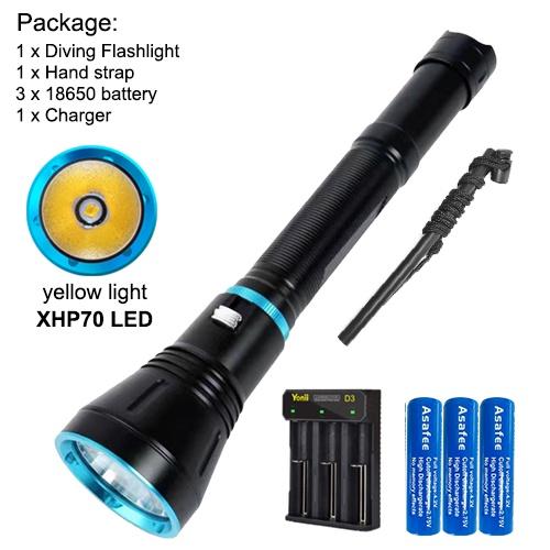 Asafee 8000LM A16PRO P70 LED Ultra Bright Light Diving Flashlight original Scuba fishing underwater 80M stepless dimming white/yellow light using 18650/26650 battery IPX8waterproof