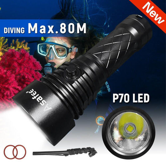 Asafee New 2500Lm A19S Professional Powerful Super Bright Xhp70 Diving Flashlight Dive Lamp Waterproof Underwater Use 26650 18650 Battery Lantern Ipx8