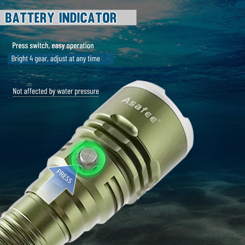 Asafee 2200LM A18 XHP70 LED Ultra powerful light diving flashlight Scuba diving using 18650/26650 battery underwater 80M IPX8 waterproof